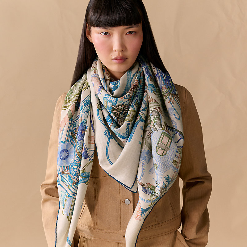 Le Monde d'Hermès shawl 140 - Black | Hermès Singapore